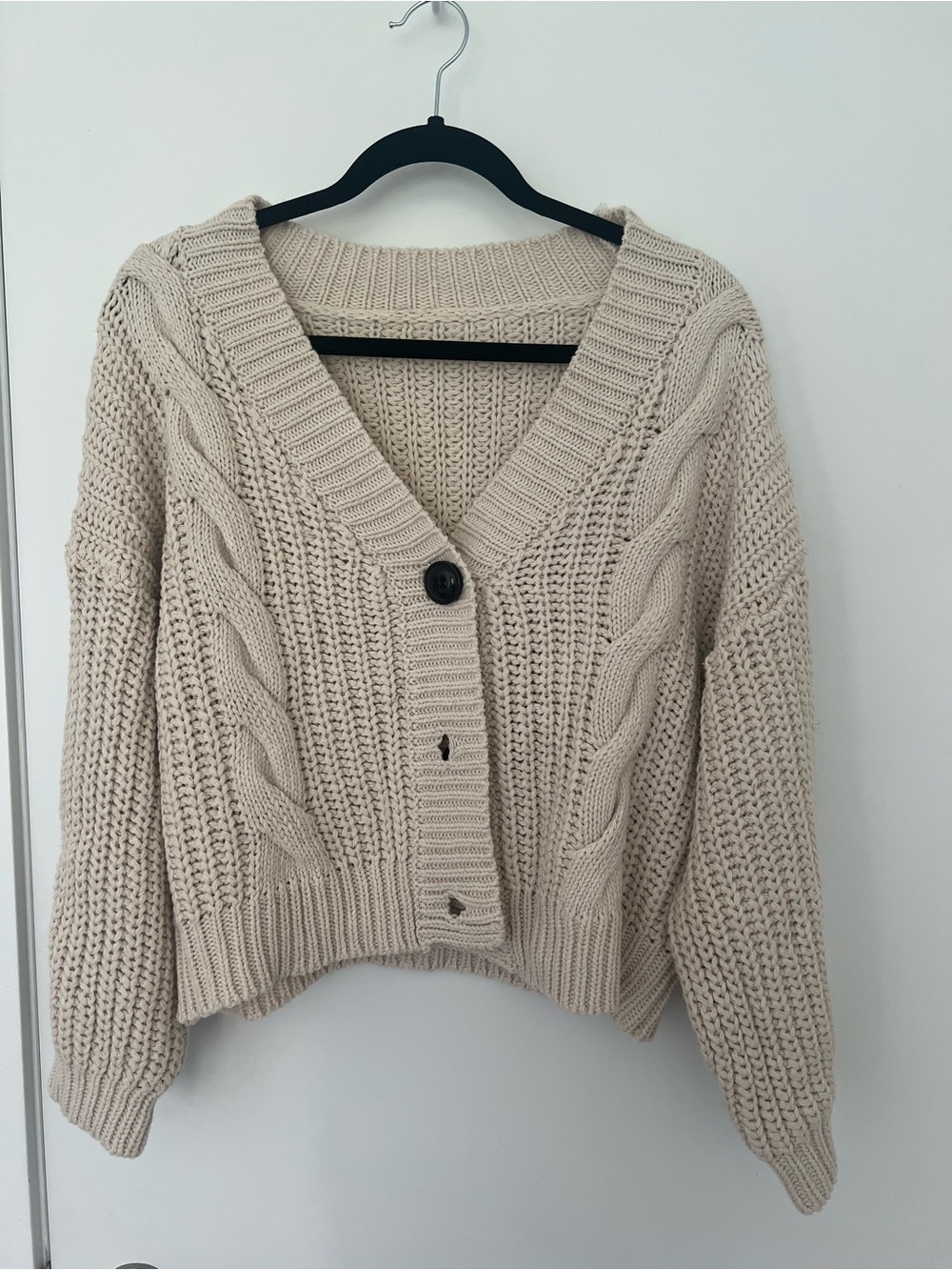 SHEIN Chunky Cable Knit V-Neck Cardigan Sweater, Size Small